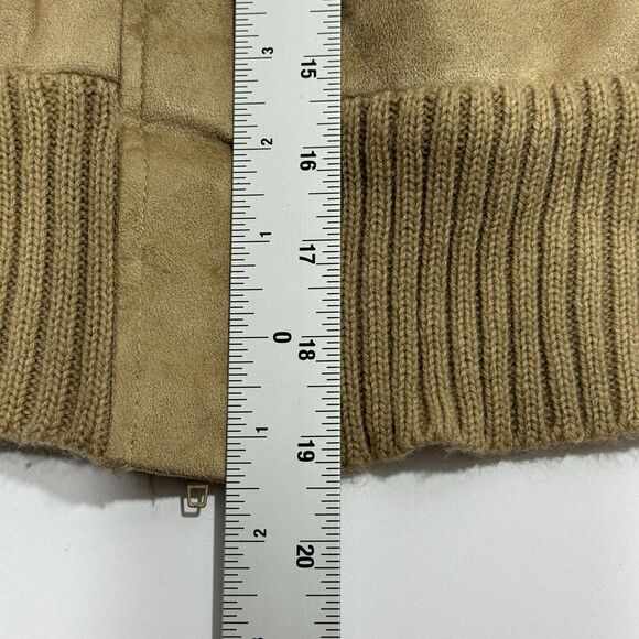 Woman's Say What Faux Fur Zip-up Button Tan Brown Petite Jacket Size Large Hood - Picture 8 of 9